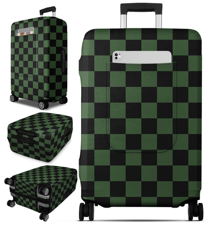 Slohif Classic Green Checkered Luggage Cover with Storage Pocket 28-30 inch