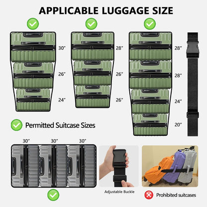 3 Packs Luggage Straps for Suitcases, 2 Connector Straps & Elastic Strap