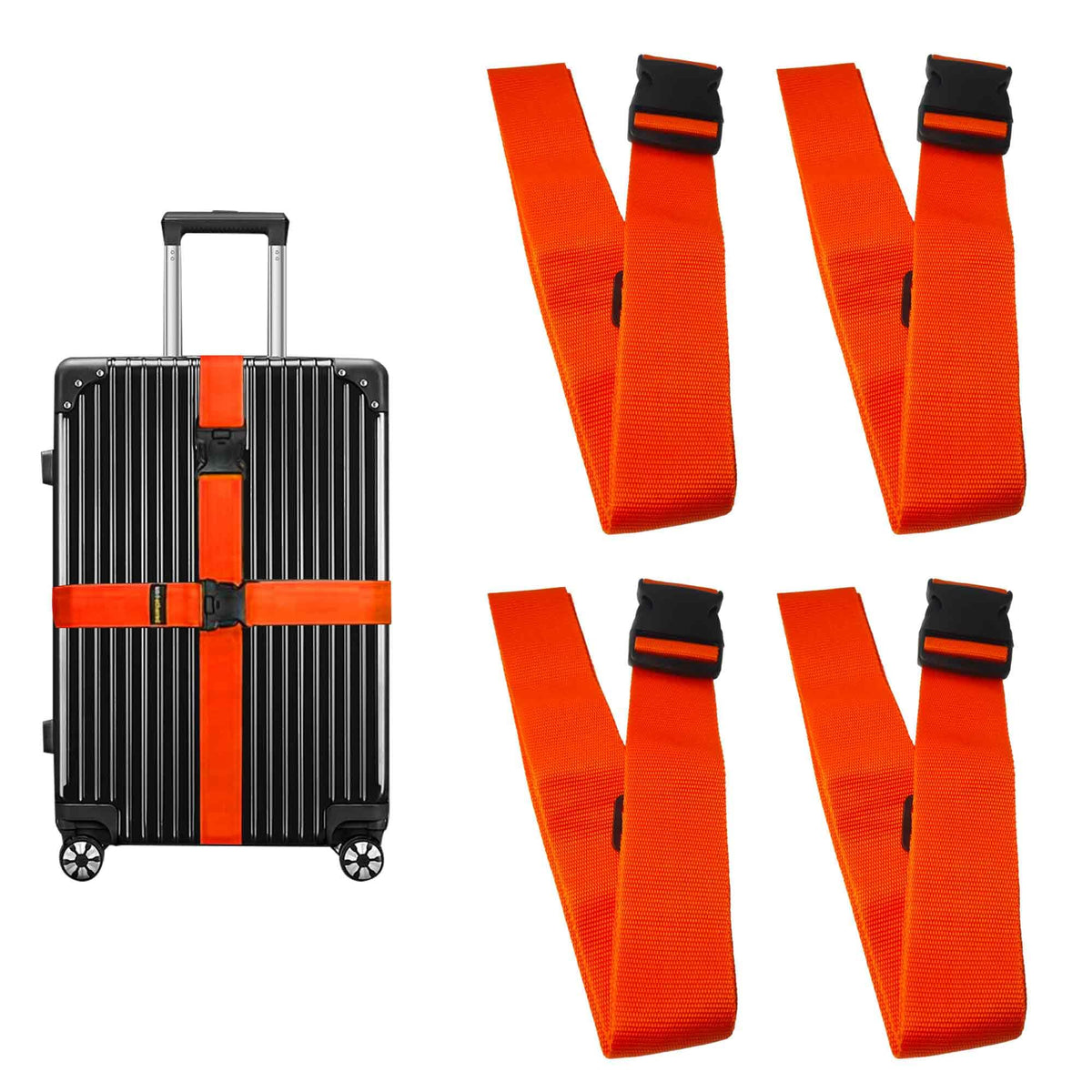4 Pack Blue Luggage Straps, Adjustable Travel Belt for Suitcases, Secure Buckle Suitcase Accessories