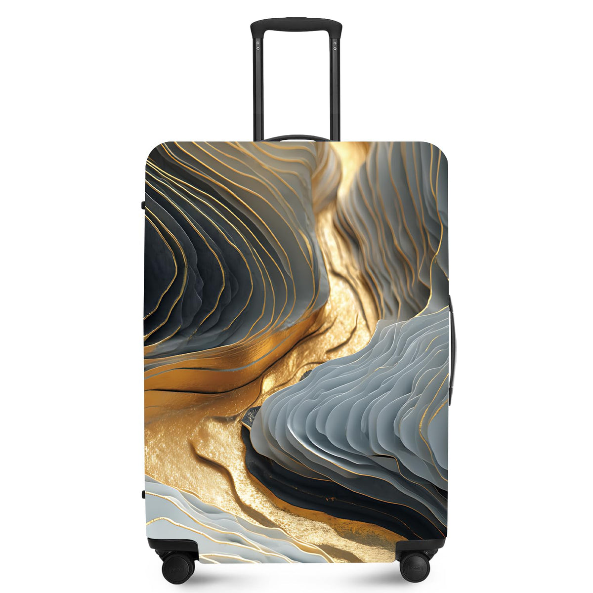 FOREVER QUEEN Blue Gold Luxury Marble Luggage Cover Suitcase Protector Suitcase Cover Anti-Scratch,Stretchable Bag Cover Washable Durable Polyester