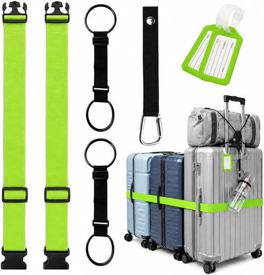 6PCS Adjustable Luggage Connector Straps for Suitcases (Green+Black)