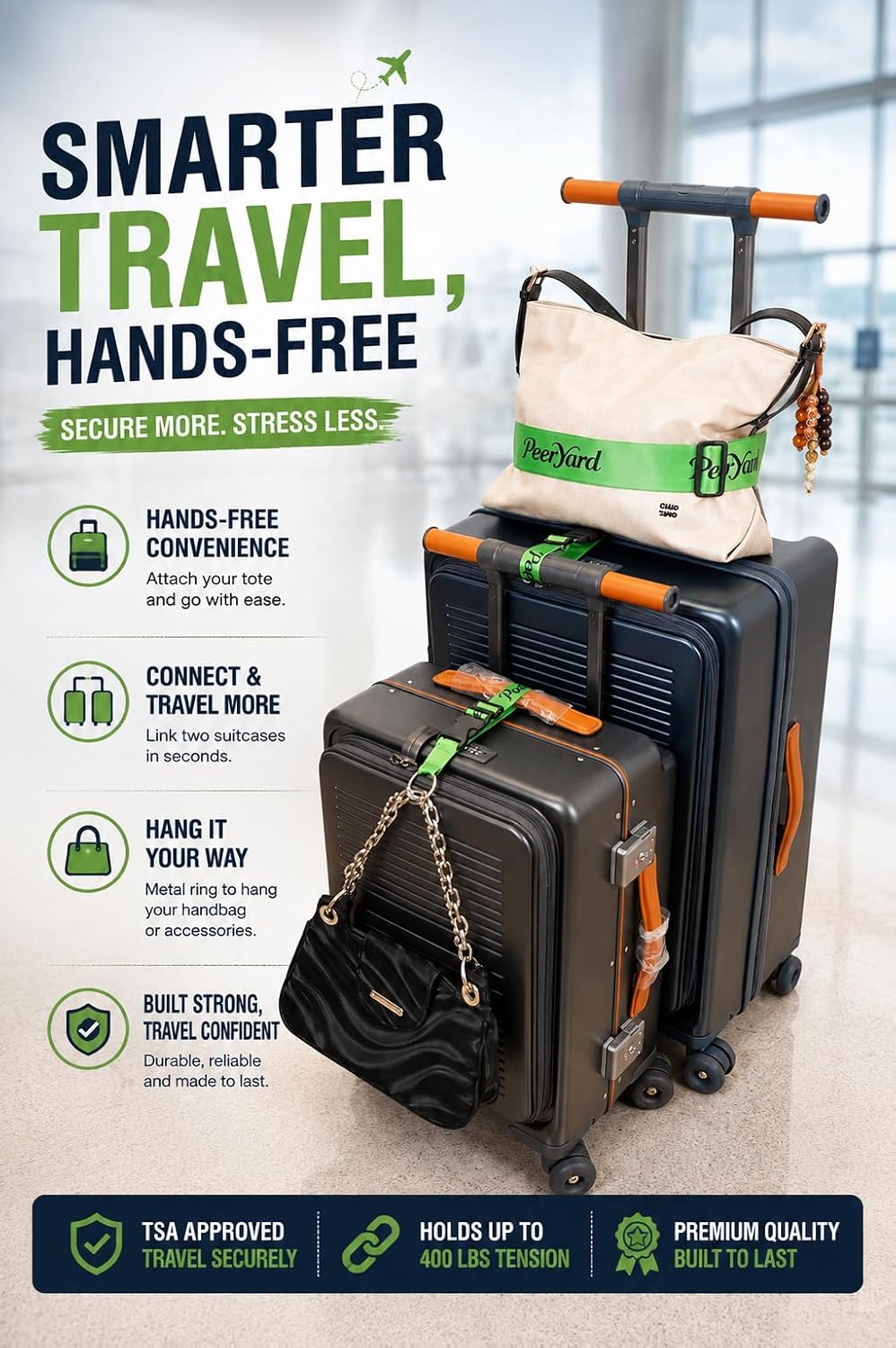 Luggage Strap for Suitcase Handle, Travel Belt with 2 Connector Straps 3 Pack