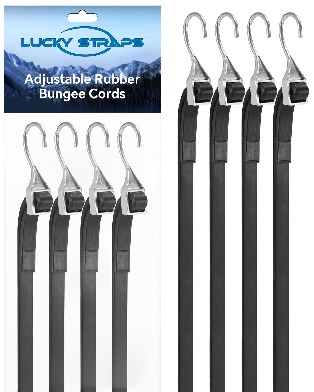 8 Pack 24" Carabiner Bungee Cords Heavy Duty Outdoor, 190 Lb Break Strength