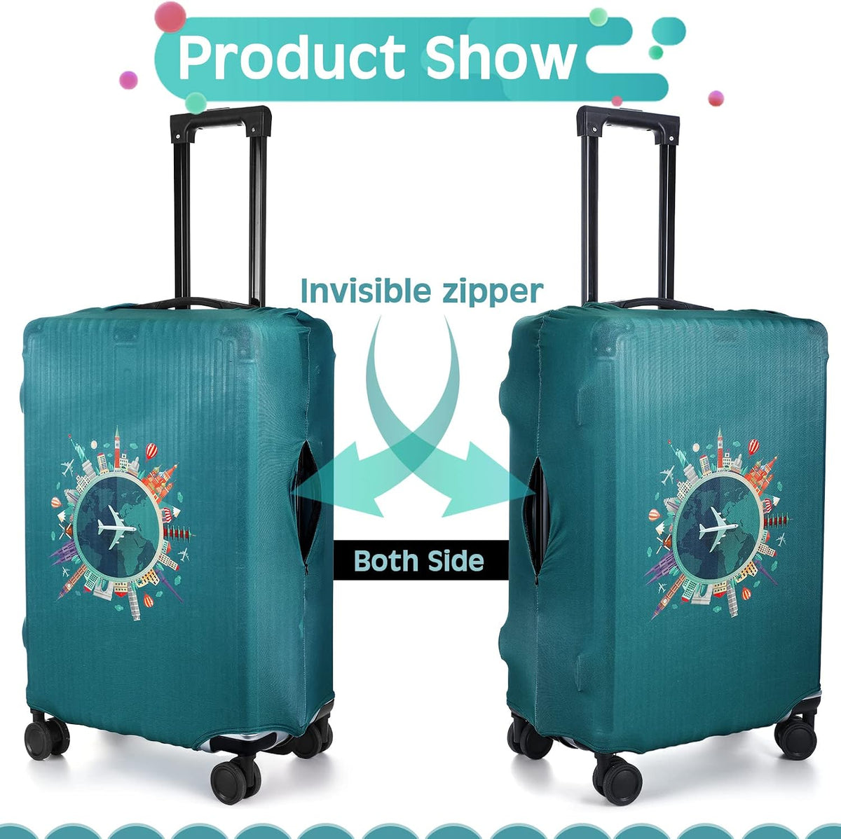 Sherr 3 Pieces Travel Luggage Cover, S/medium/L, Travel Theme, Green