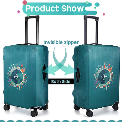 Sherr 3 Pieces Travel Luggage Cover, S/medium/L, Travel Theme, Green