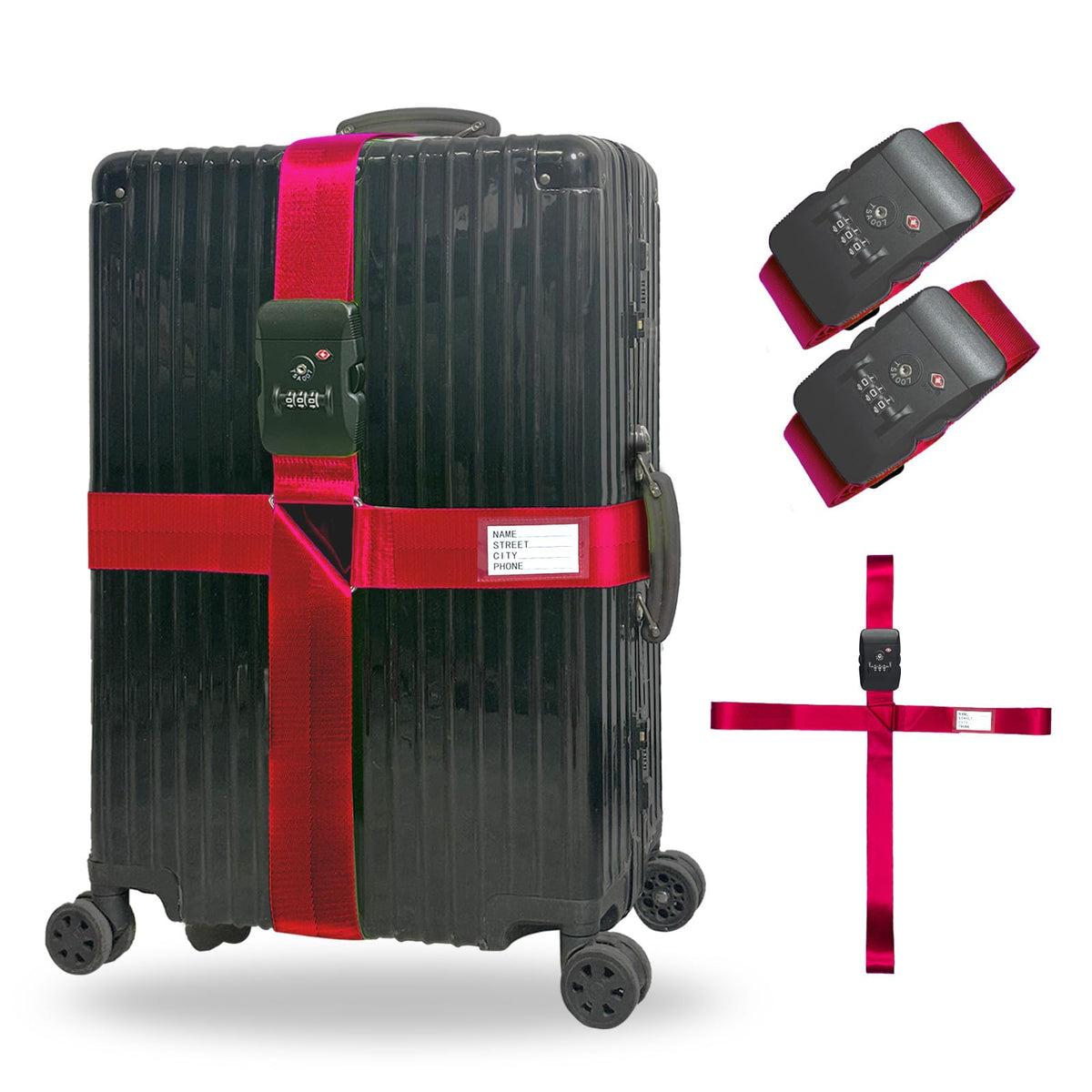 Luggage Straps TSA Approved with Lock,Suitcase Straps with Tags Purple1Pack
