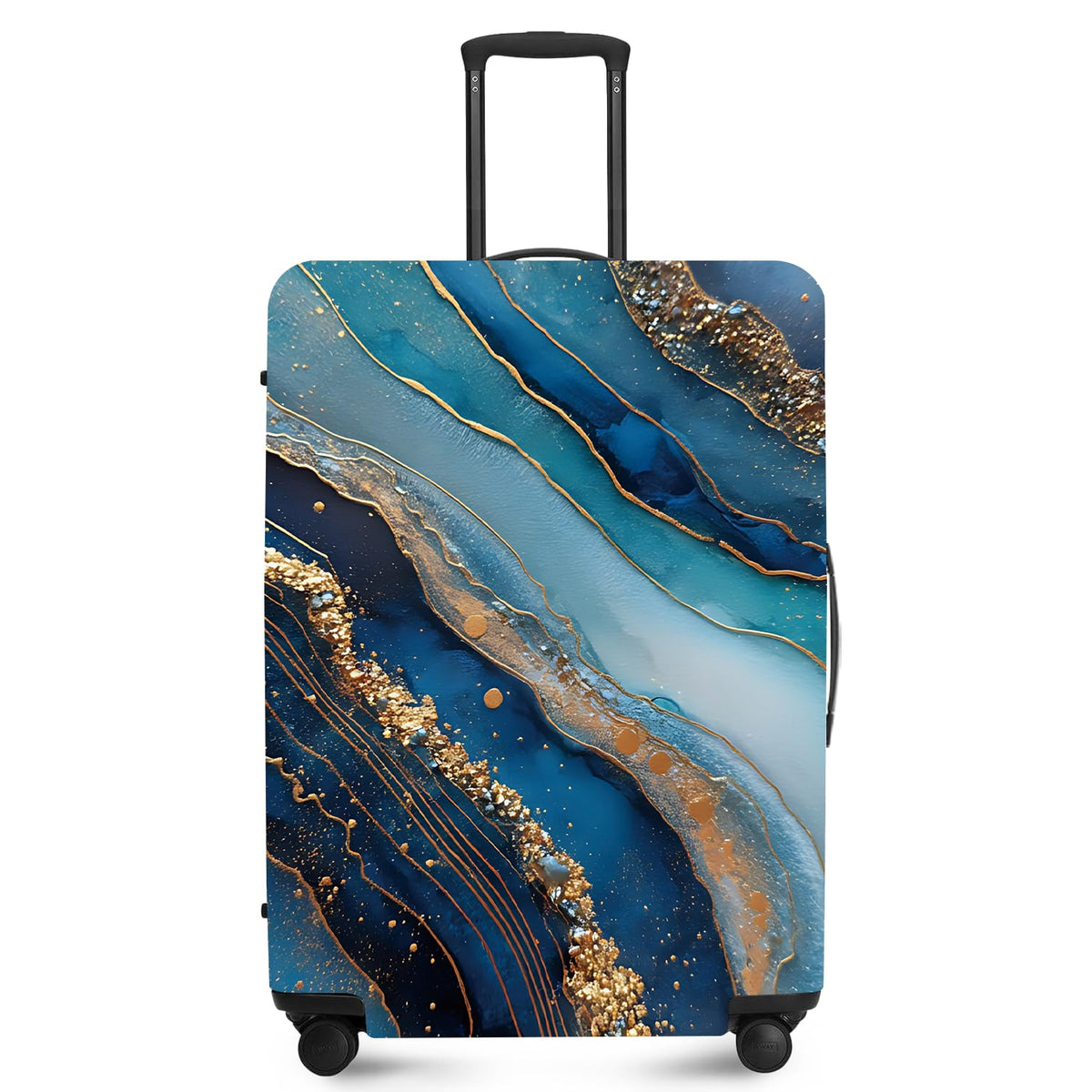 FOREVER QUEEN Blue Gold Luxury Marble Luggage Cover Suitcase Protector Suitcase Cover Anti-Scratch,Stretchable Bag Cover Washable Durable Polyester