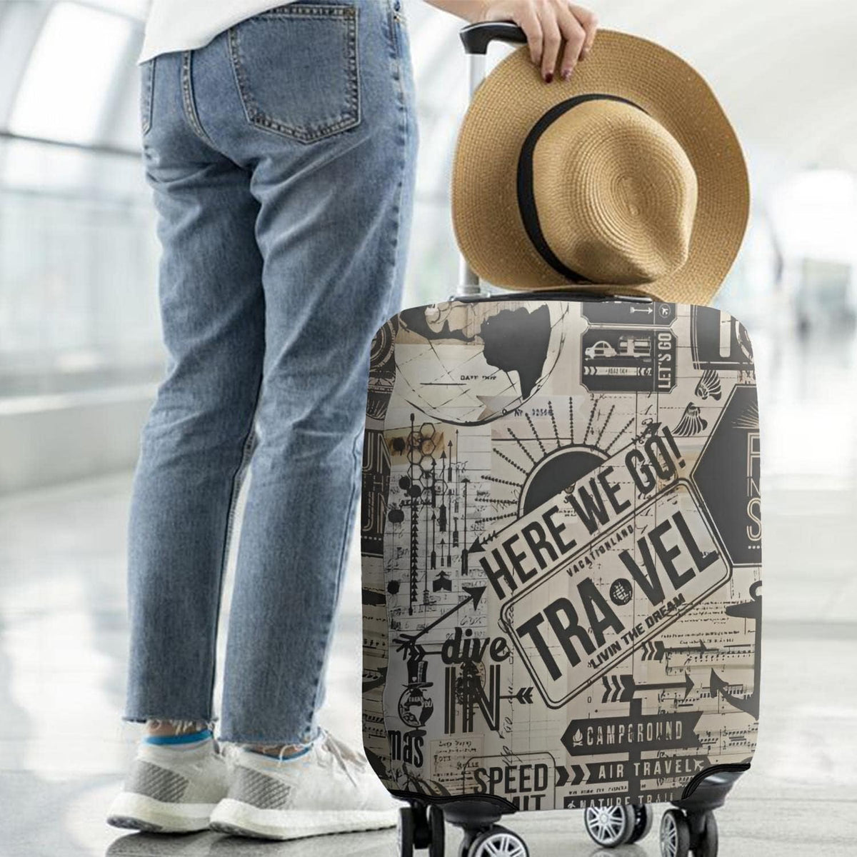Travel Luggage Cover - Here we go Travel, Fit 25-28 Inch Luggage