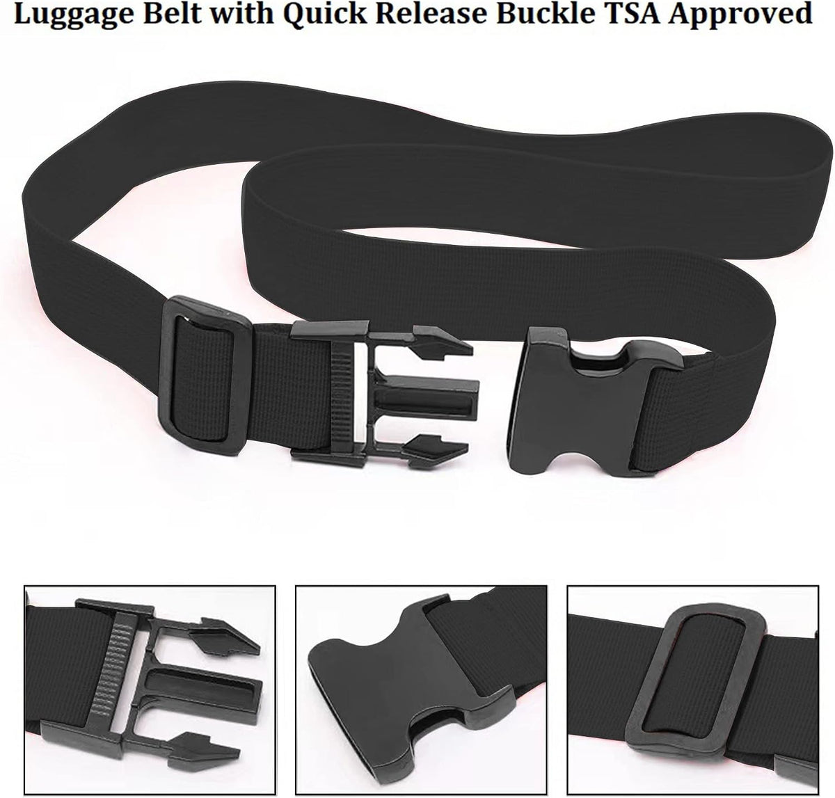 2 Pack Suitcase Straps, Bright Color Adjustable Luggage Belts, TSA Approved (Black)