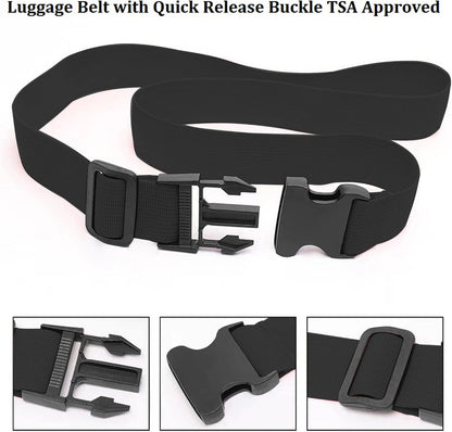 2 Pack Suitcase Straps, Bright Color Adjustable Luggage Belts, TSA Approved (Black)