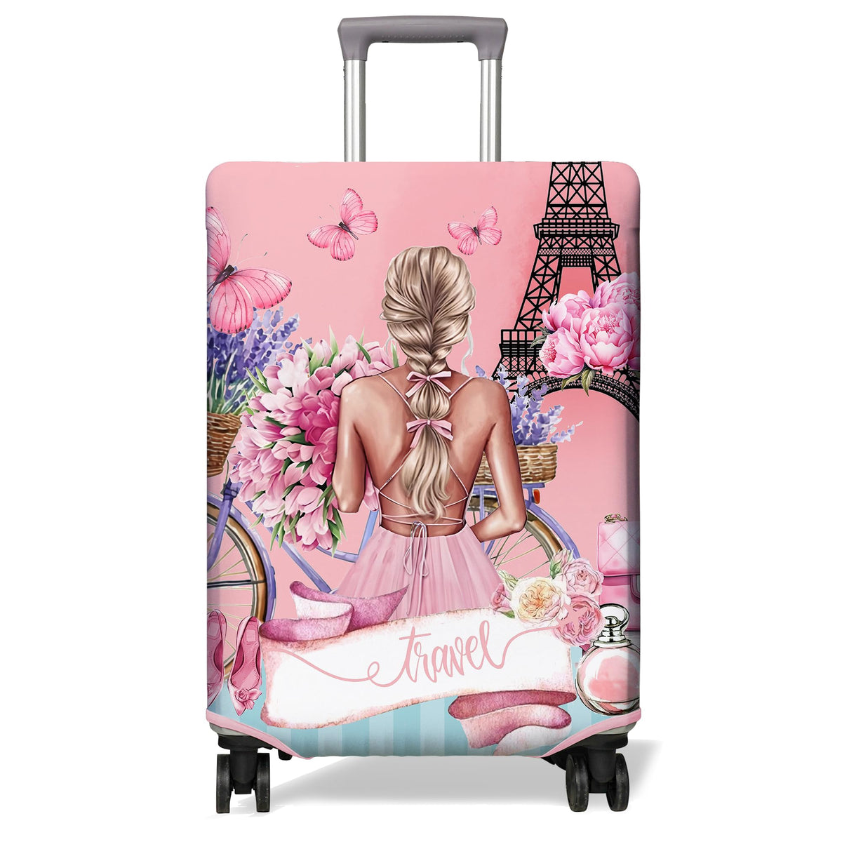 Travel Luggage Cover Suitcase Protector Fits 18-32 Inch Wheel Covers PatternedTravel Related Items Flower Luggage Protector Elastic M