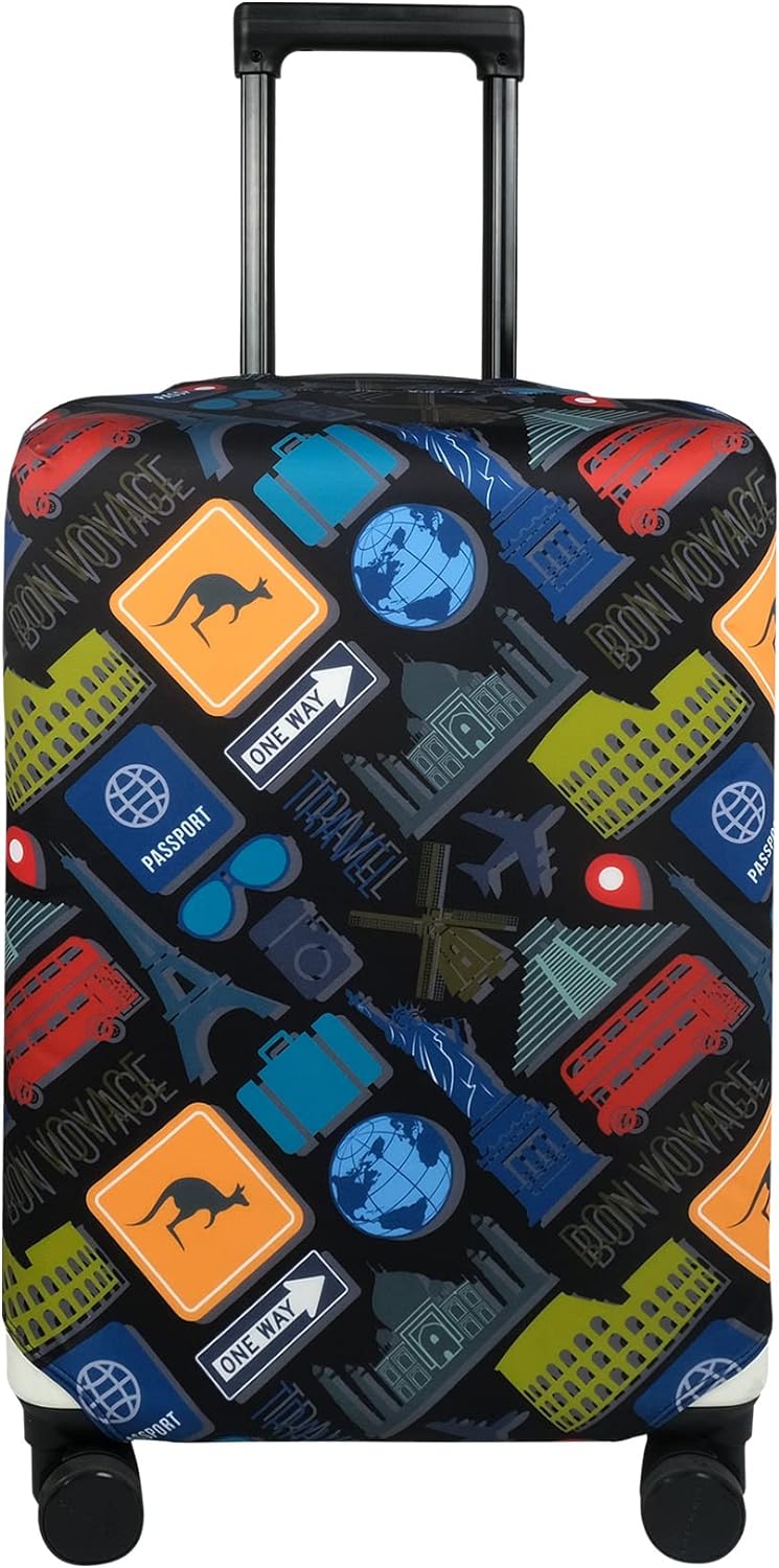 Explore Land Travel Luggage Cover Fits 31-32 inch Case (Bon Voyage, XL)