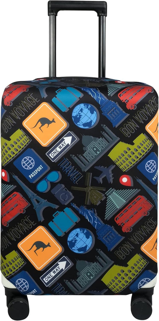 Explore Land Travel Luggage Cover Fits 31-32 inch Case (Bon Voyage, XL)