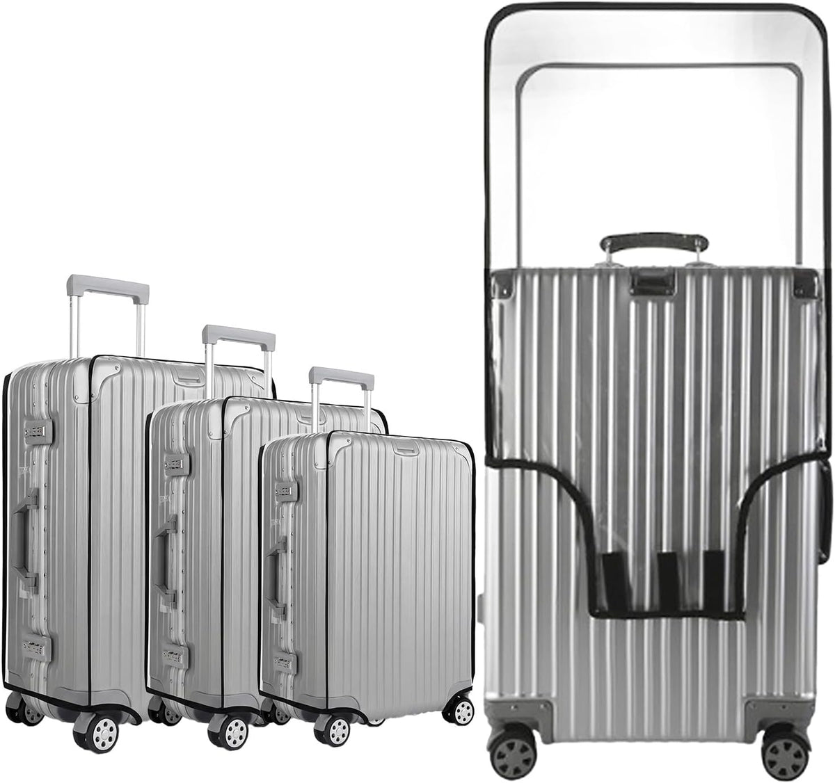 3 Pack Clear Luggage Cover Protectors, TSA Approved Heavy Duty Waterproof PVC Suitcase Covers, Scratch Resistant Travel Protector Fits 20 24 28 Inch Wheeled Hard-Sided Luggage