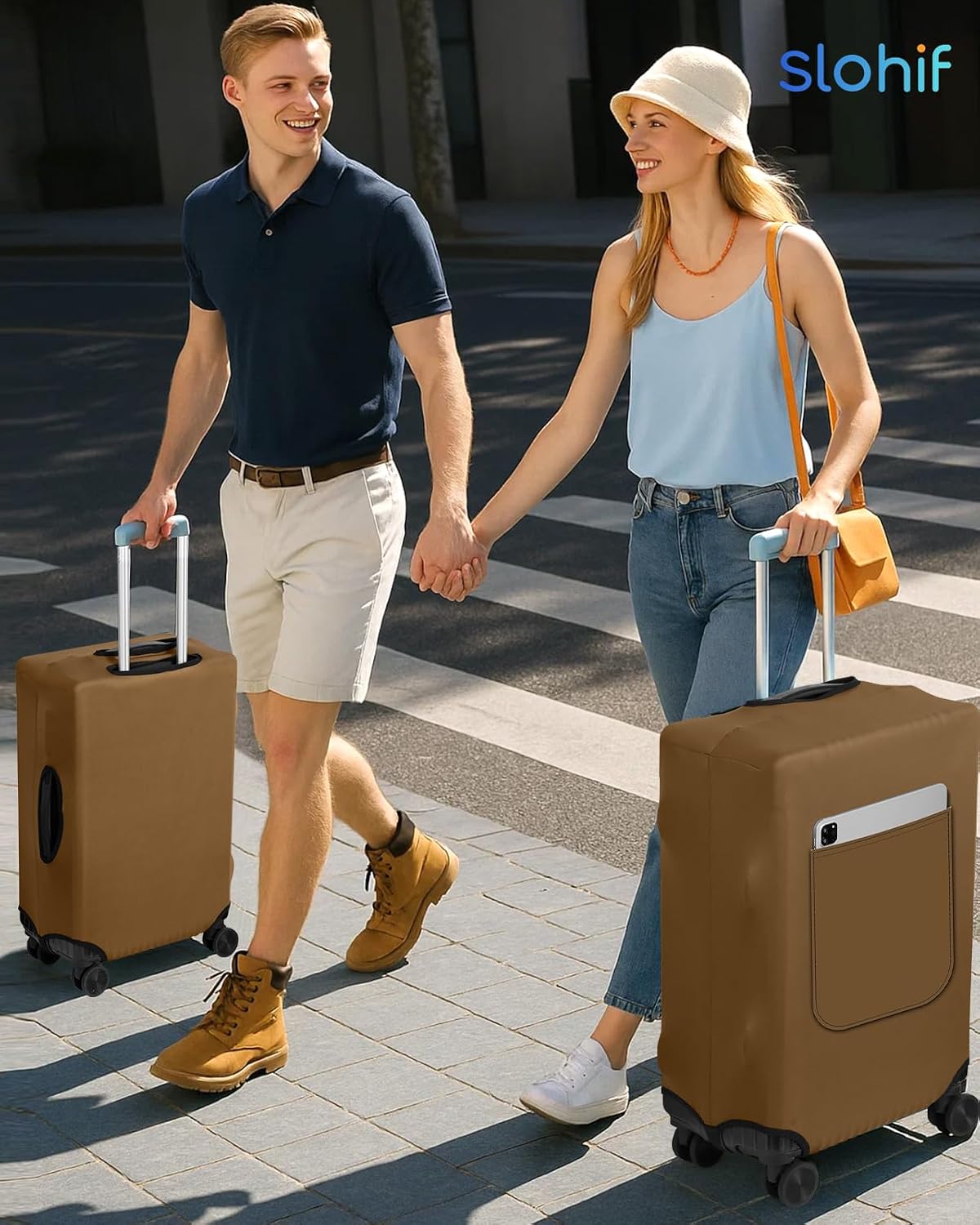 Slohif Luggage Cover for Suitcase Tsa Approved Protector - Luggage Sleeve Suit Case Cover Travel Stretch Large Baggage Case Protective Washable Fit 21-23 Inch Brown