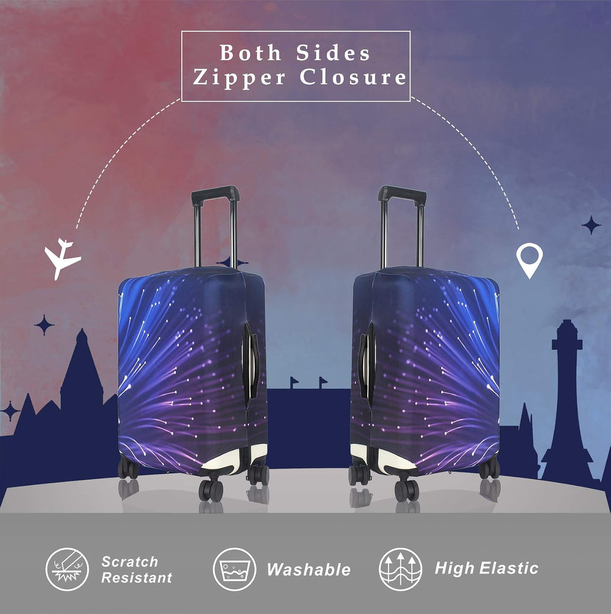 Explore Land Travel Luggage Cover Fits 23-26 inch Case (Fireworks, M)