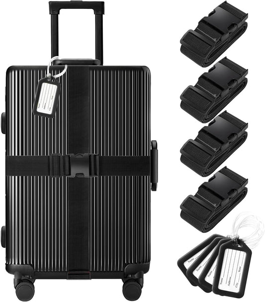Gostwo 8 Pack Luggage Straps and Tags Set - 4 Straps, 4 Tags, Suitcase Belt