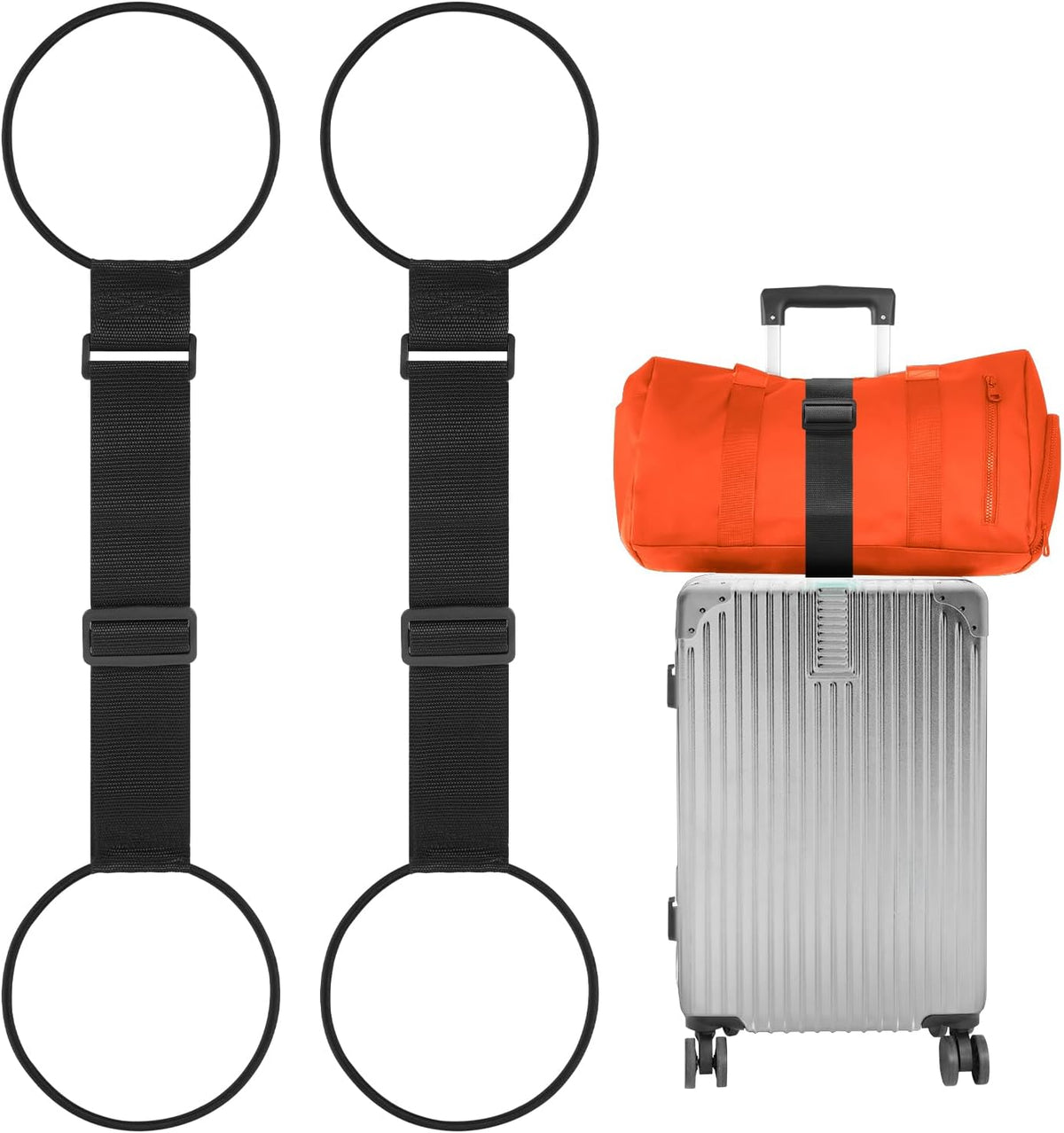 BILIONE Adjustable Luggage Connector Straps for Suitcases 2-Pack (Black)
