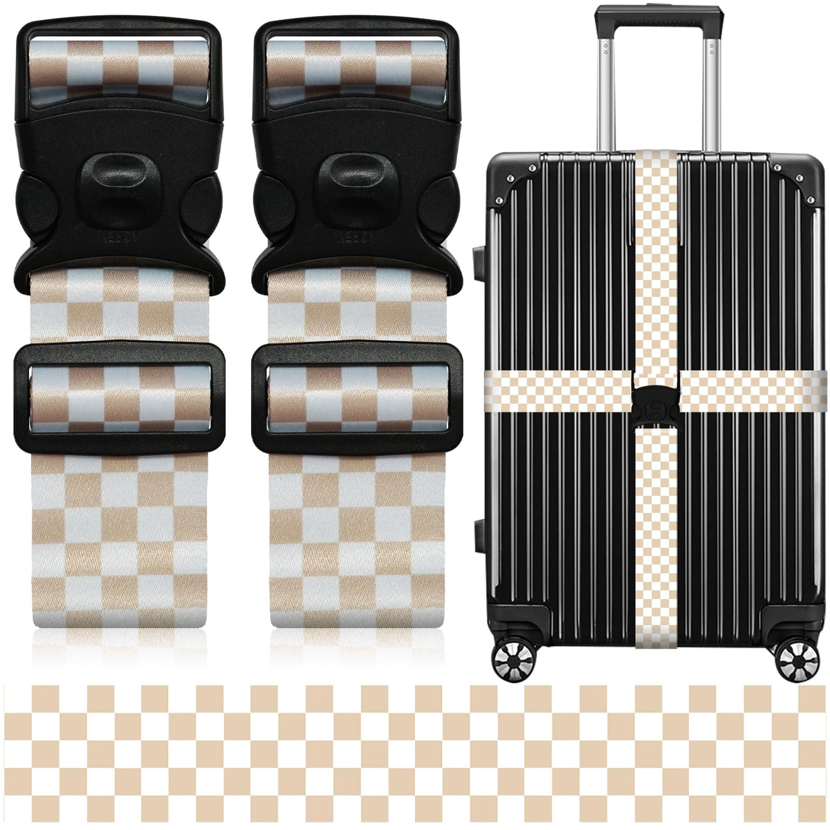 2 Pack Luggage Straps for Suitcases, Adjustable Travel Belt with Double Lock and Quick Release Buckle, Heavy Duty Nylon Bag Packing Strap, Bright Identifiers Business Travel Accessories-Colorful Block