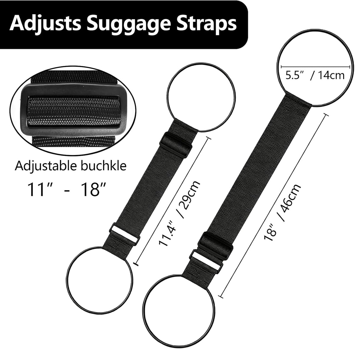 ZHEXI Luggage Straps for Suitcases, Connect Two Packages for Travel（Black）