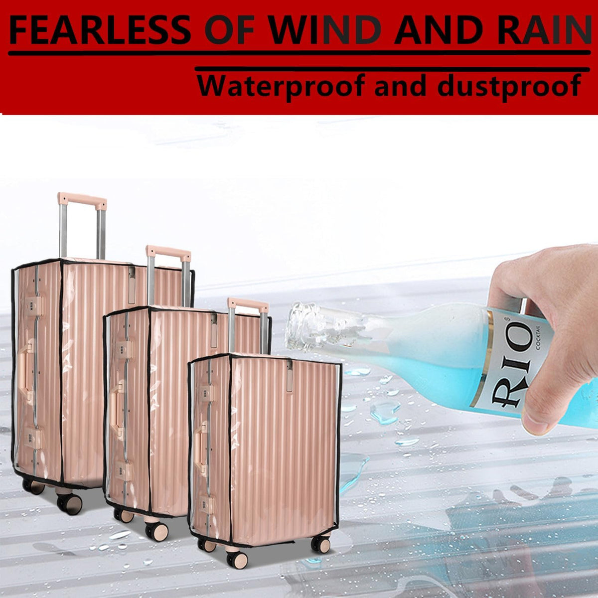 3PCS Clear PVC Luggage Cover Protectors Thicken Transparent Waterproof Suitcase for Travel Airplane 20"+24"+28"
