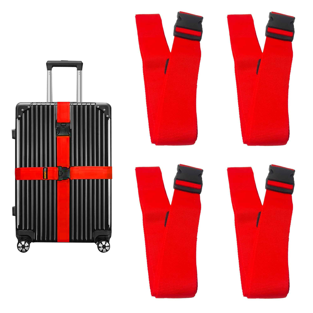 4 Pack Blue Luggage Straps, Adjustable Travel Belt for Suitcases, Secure Buckle Suitcase Accessories