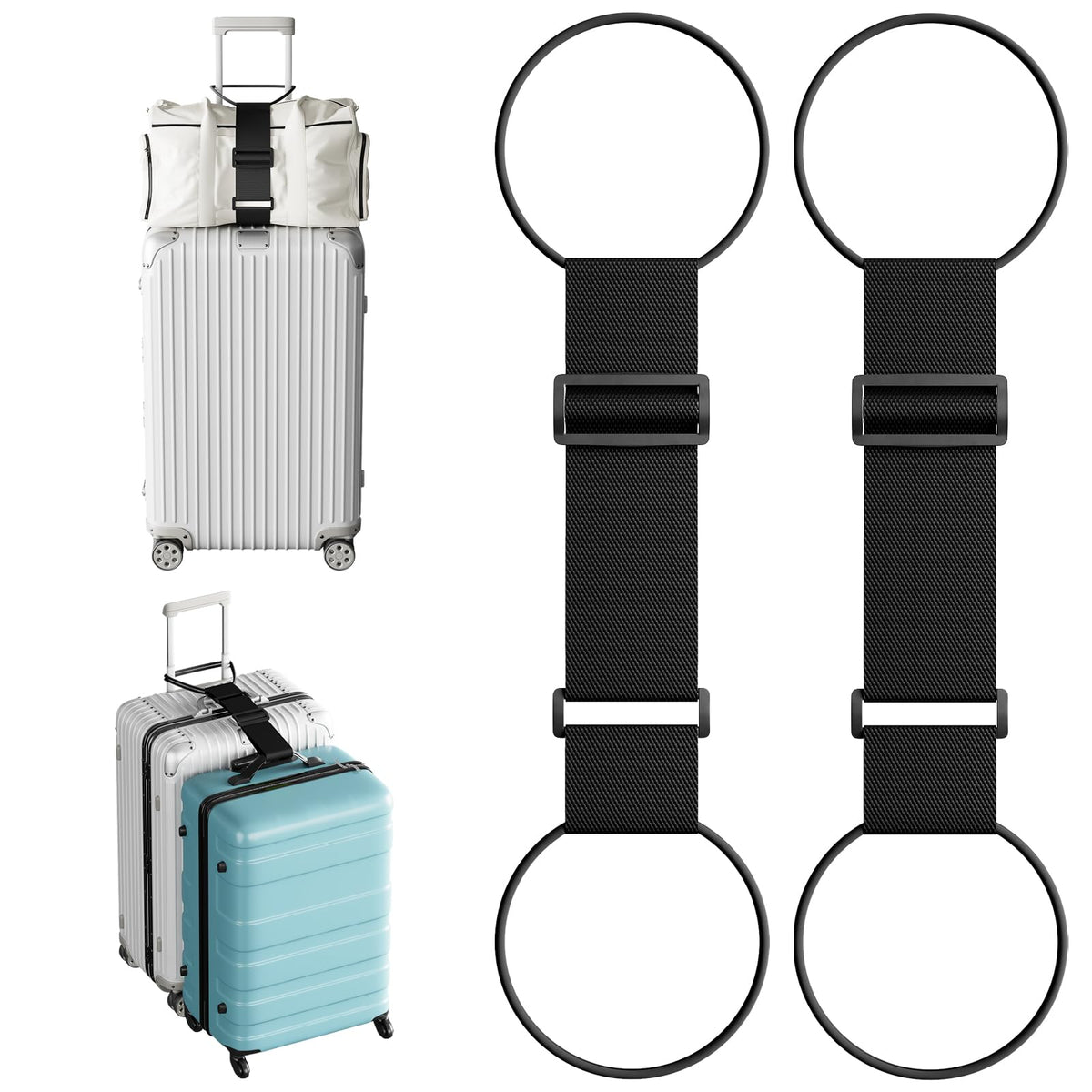 2 Pcs Luggage Connector Straps Bungee for Carry on Bag & Multiple Suitcases