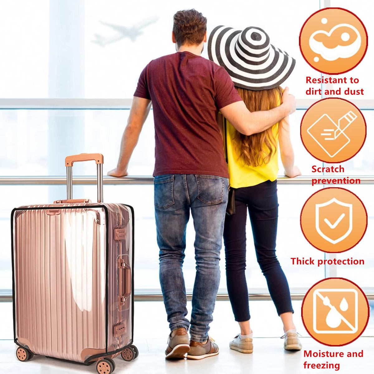 3PCS Clear PVC Luggage Cover Protectors Thicken Transparent Waterproof Suitcase for Travel Airplane 20"+24"+28"