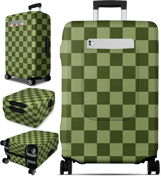 Slohif Classic Green Checkered Luggage Cover with Storage Pocket 28-30 inch