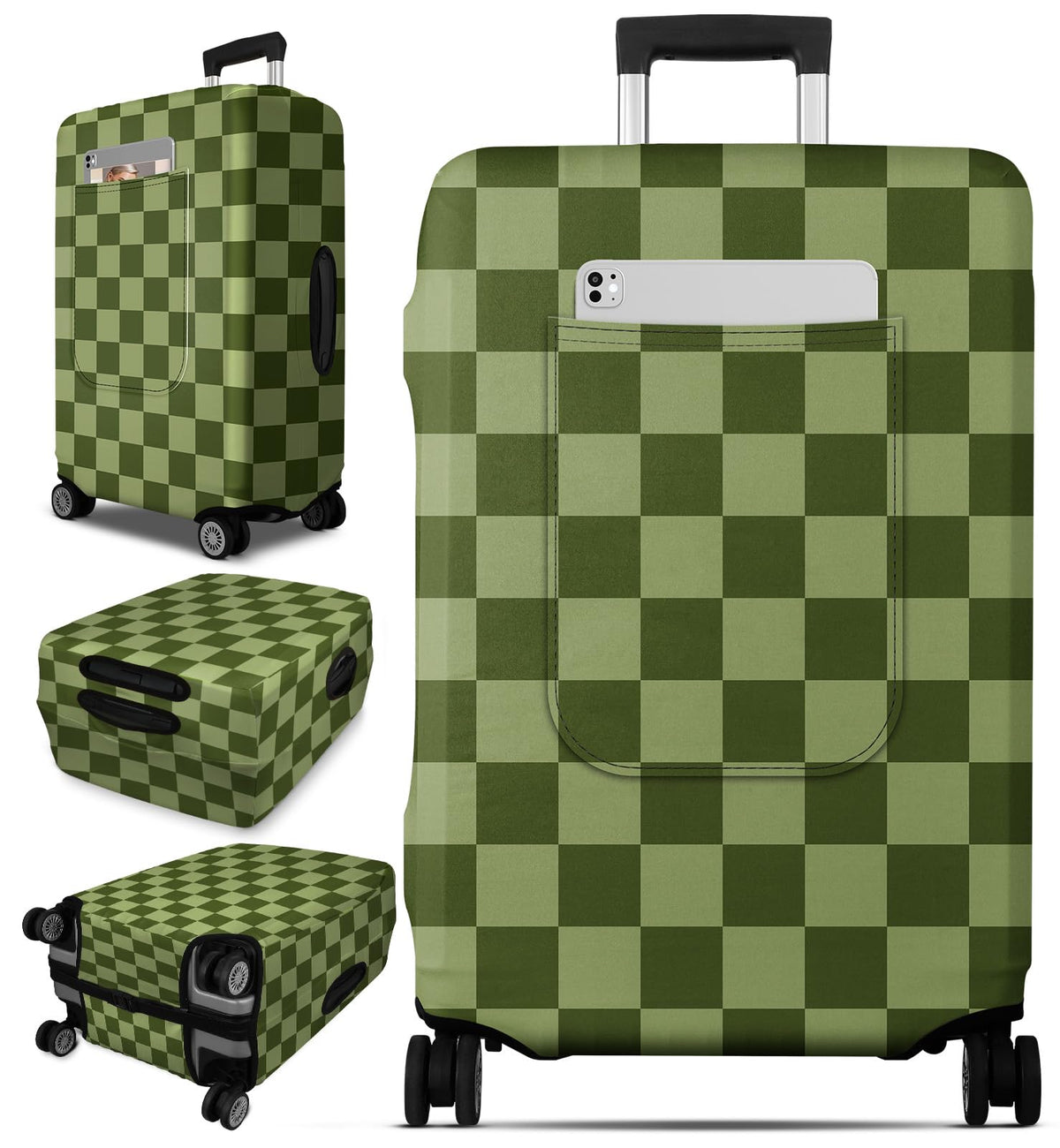 Slohif Classic Green Checkered Luggage Cover with Storage Pocket 28-30 inch
