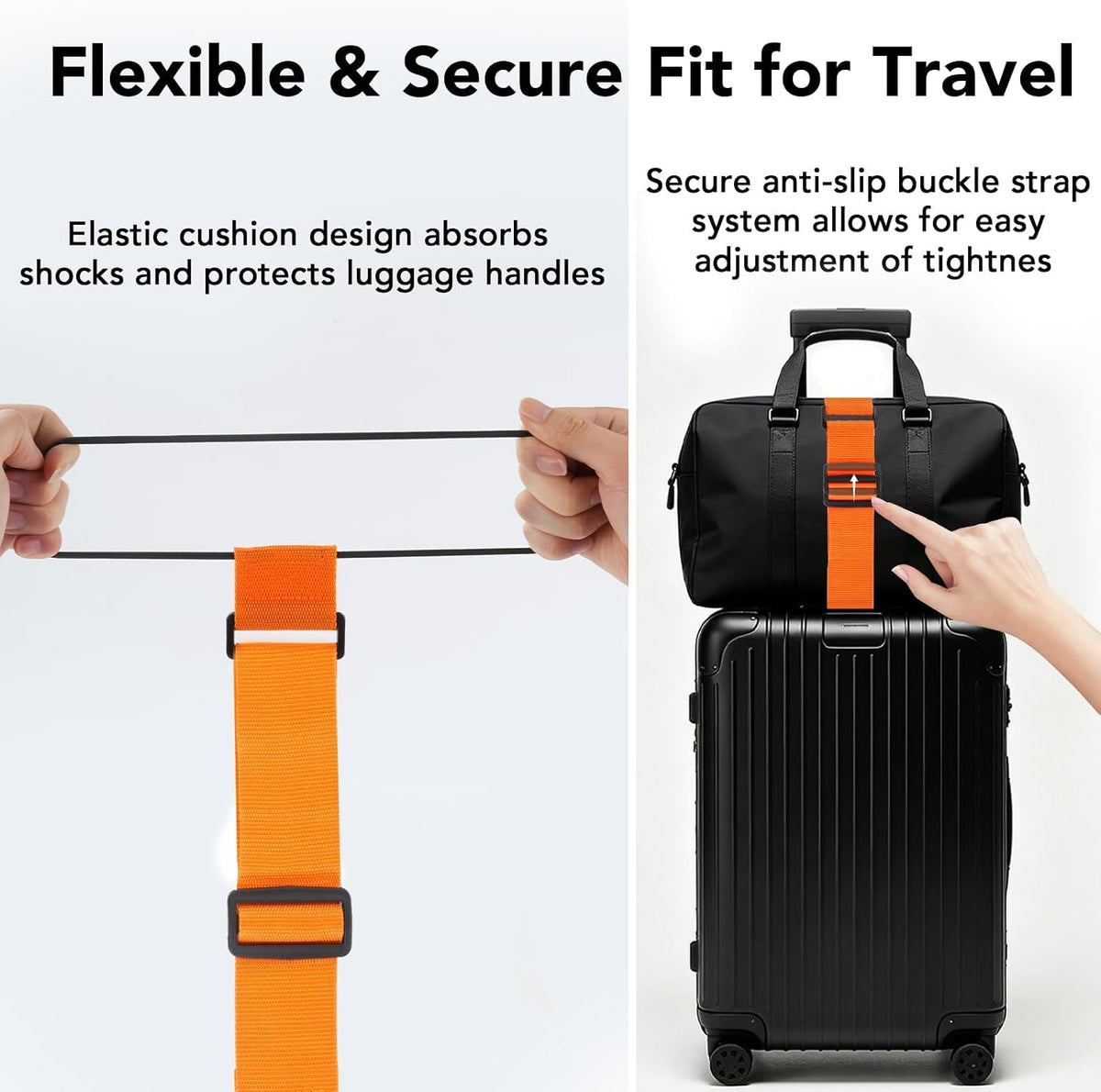 Luggage Connector Straps, Adjustable Elastic Durable Straps for Connecting Luggage Bags to Suitcases, Hands-Free Travel Essential (4PCS Black)
