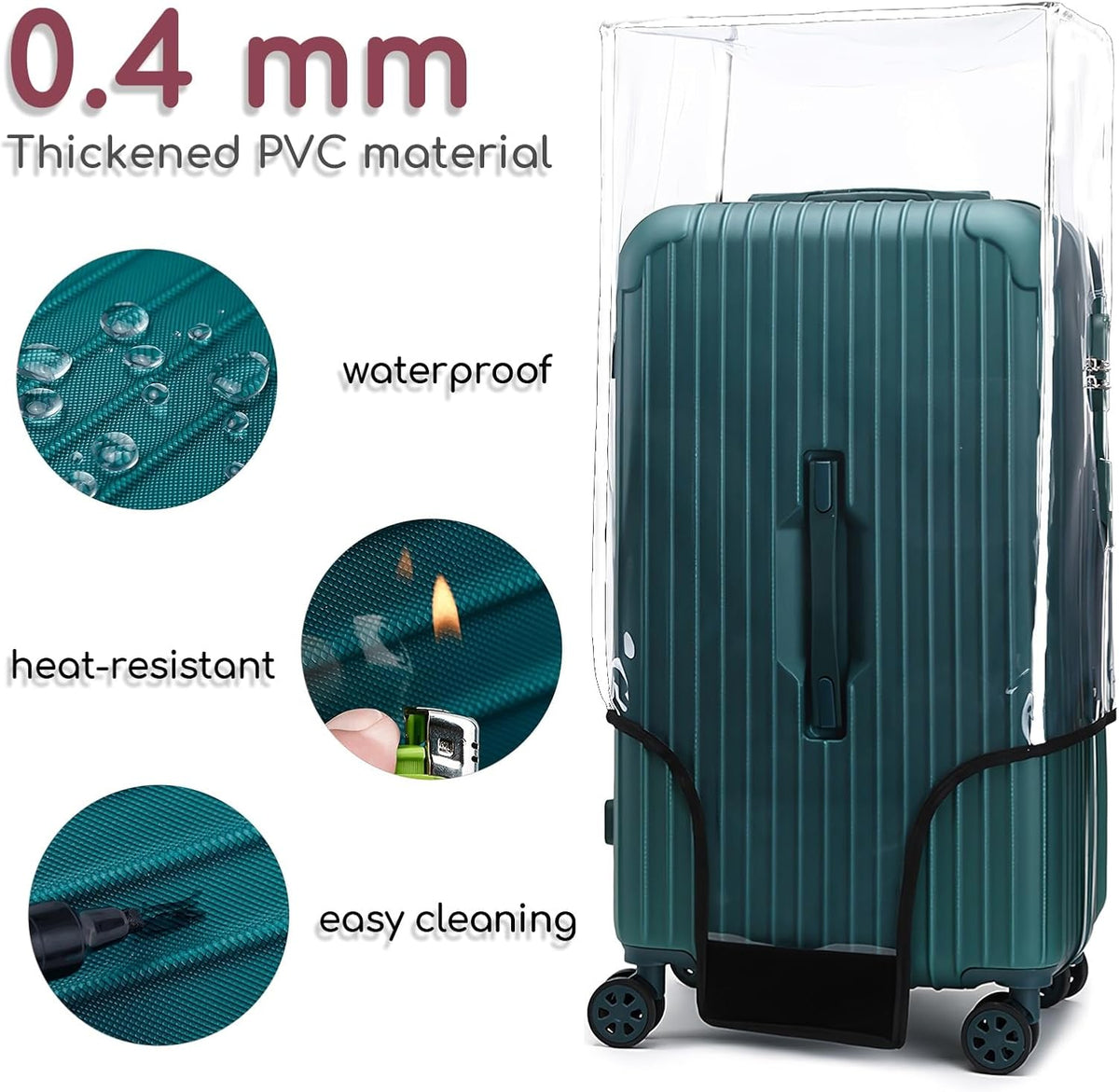 32 Inch Trunk Luggage Cover, Transparent PVC Suitacse Cover, Travel Waterproof Clear Luggage Protector Suitcase Cover