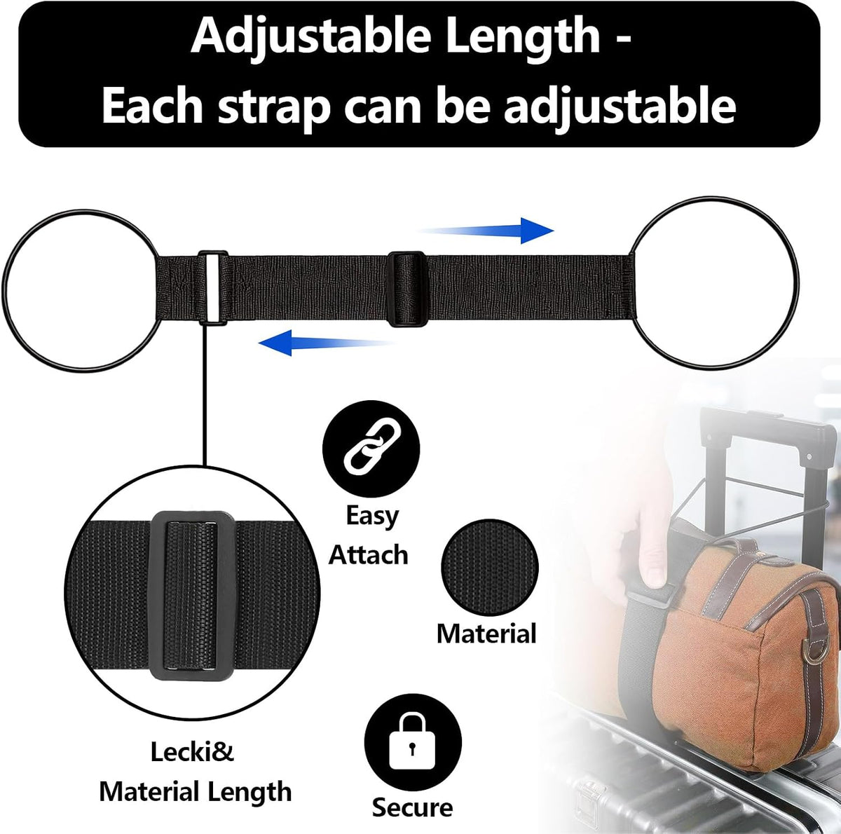 ZHEXI Luggage Straps for Suitcases, Connect Two Packages for Travel（Black）