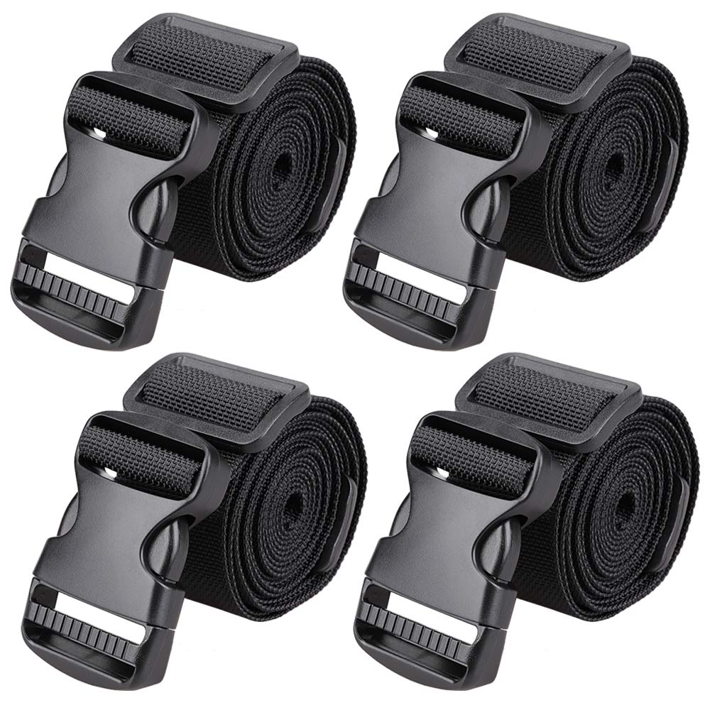 MAGARROW 2" Utility Luggage Straps with Buckle Adjustable, 4-Pack (Black, 2 in x 9.5 ft)