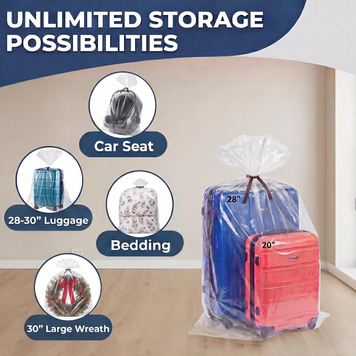 Wowfit Extra Large Storage Bags for Car Seat & Luggage, 40x60, 5 CT, 2 Mil