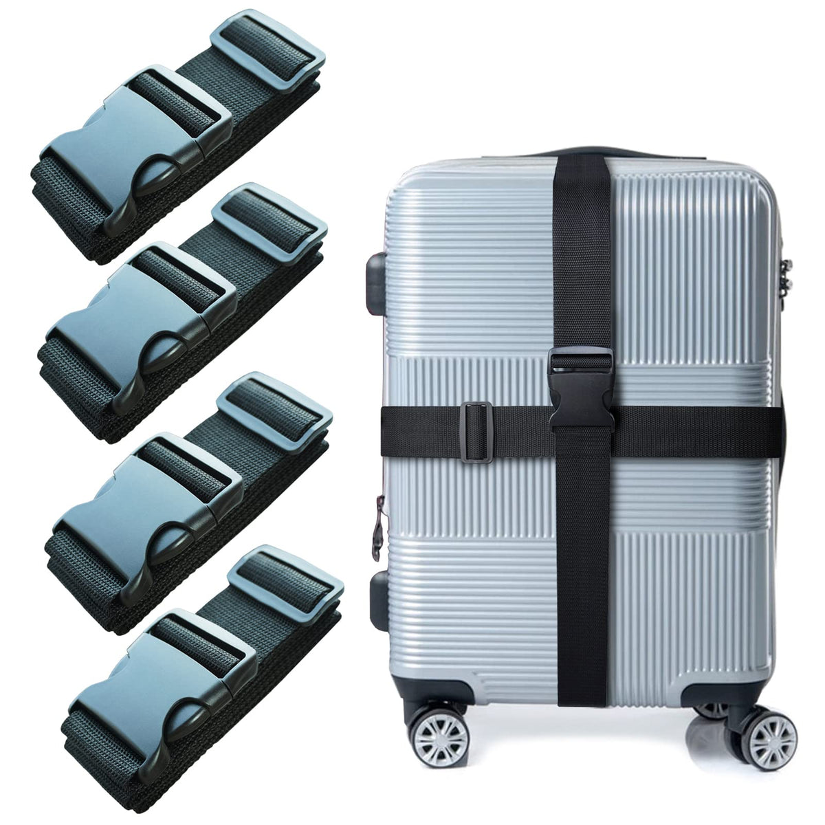 2 PCS Luggage Strap 78" x 2" Suitcase Belts Wide Adjustable Packing Straps Travel Accessories, Black&Combination Lock