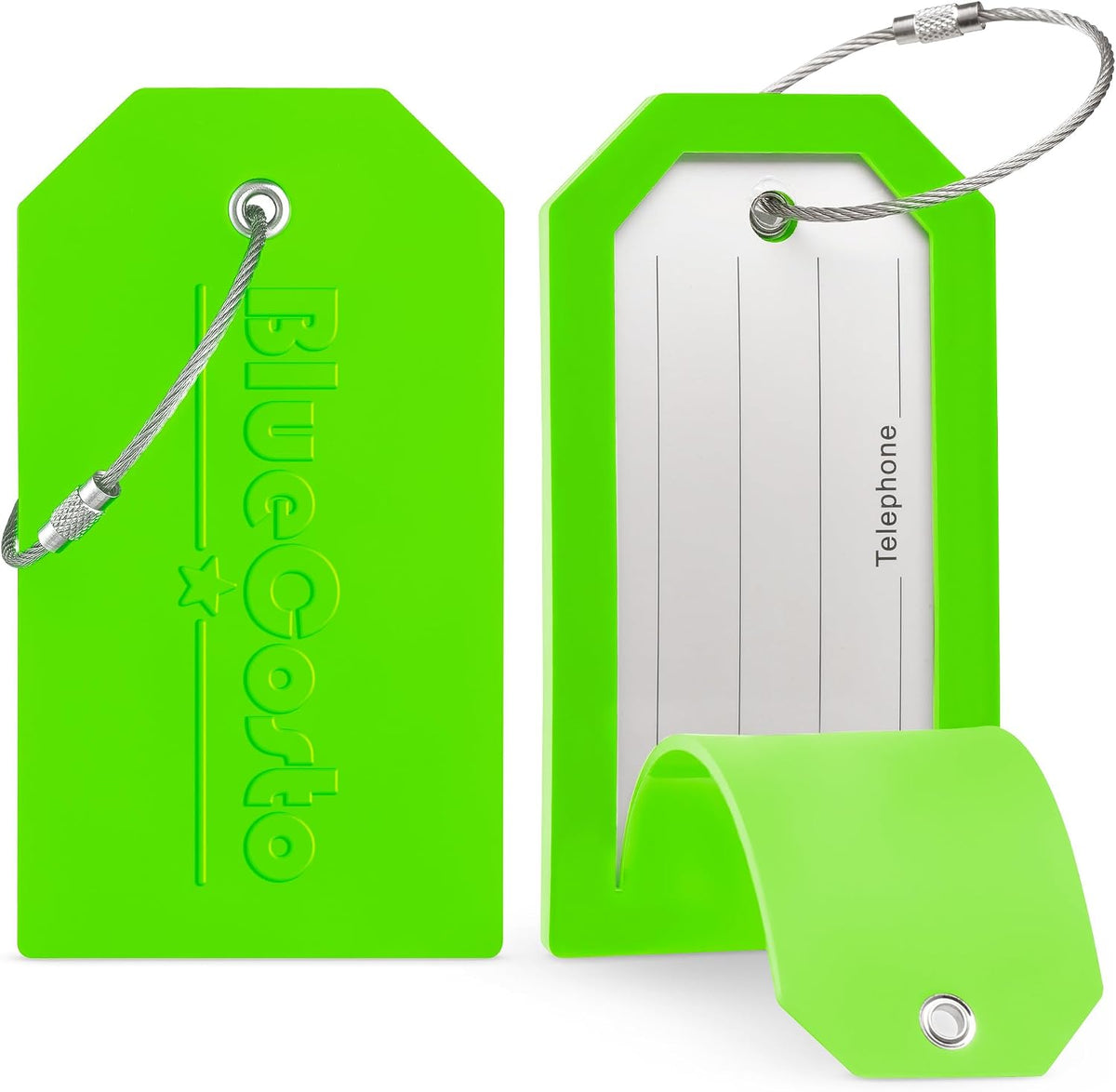 Luggage Tags, Large Green 5 Pack, PVC Suitcase Tags, Privacy Cover