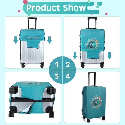 Sherr 3 Pieces Travel Luggage Cover, S/medium/L, Travel Theme, Green