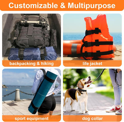 BEYOURD Buckles and Straps Set 1": 6 Yards of Thick Nylon Webbing, 6-Pack Heavy Duty Adjustable Quick Side Release Plastic Buckles, 12 Tri-Glide Slide Clips, Black (1-Inch Combo Set)