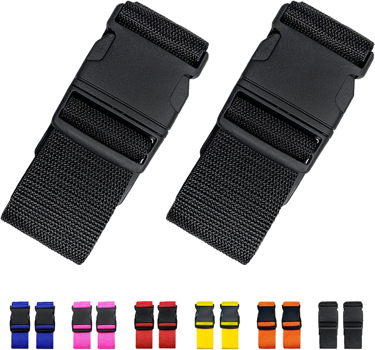 2 Pack Suitcase Straps, Bright Color Adjustable Luggage Belts, TSA Approved (Black)