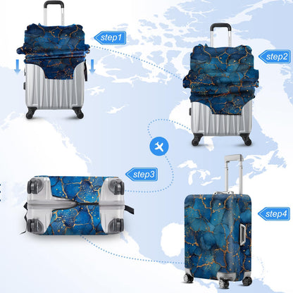 FOREVER QUEEN Blue Gold Luxury Marble Luggage Cover Suitcase Protector Suitcase Cover Anti-Scratch,Stretchable Bag Cover Washable Durable Polyester