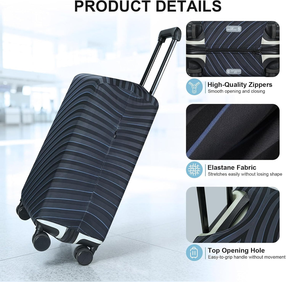 Explore Land Elastic Luggage Cover Suitcase Protector (Gray Wave, XL)