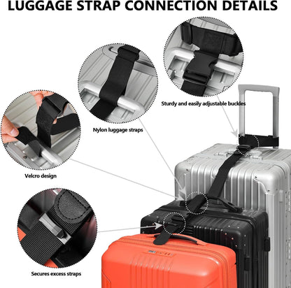 BILIONE 2 Pack Luggage Connector Straps,Connect 3 Suitcases ＆ Add A Bag