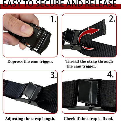 Lashing Straps with Buckles, 4Pack, 1 Inch × 5 Feet, Cargo Tie-Down Strap (Black, 5Ft)