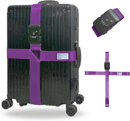 Luggage Straps TSA Approved with Lock,Suitcase Straps with Tags Purple1Pack