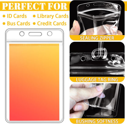 Plastic Luggage Tag Holders with Loops, Clear ID Badge Pouches, 24 Pack