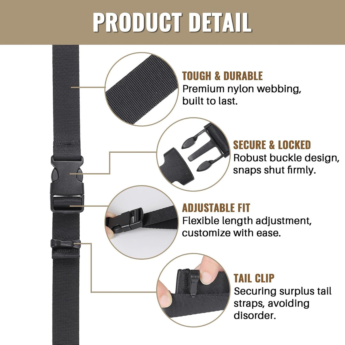 1”x 48”Utility Straps with Buckle Quick Release Buckle Straps with Clip