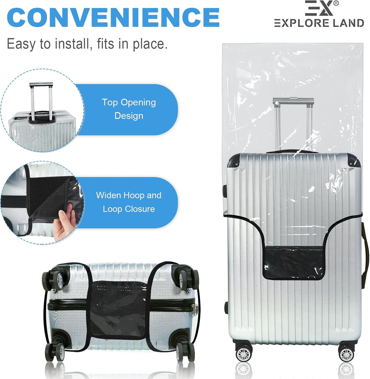 Explore Land Clear PVC Suitcase Cover Protector, XL