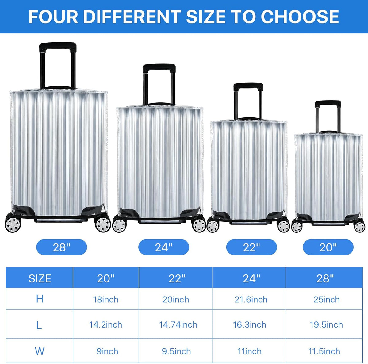 4 Pieces Clear Luggage Cover for Suitcase, Waterproof PVC Luggage Cover Protector, Anti-scratch Suitcase Protective Cover for Travel (20", 22", 24", 28")
