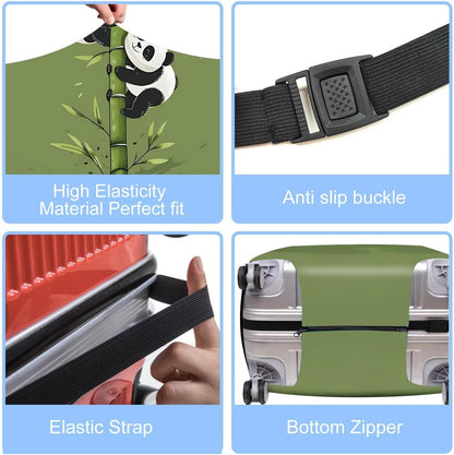 Cute Panda Luggage Cover – Bamboo Climbing Panda Suitcase Protector, Stretchable & Waterproof Travel Luggage Sleeve,M